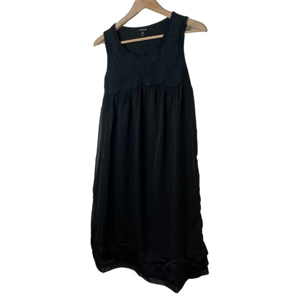 👗 FOREVER | NWT Black Babydoll Dress with Rosette Neck Details | Size S - Picture 2 of 10